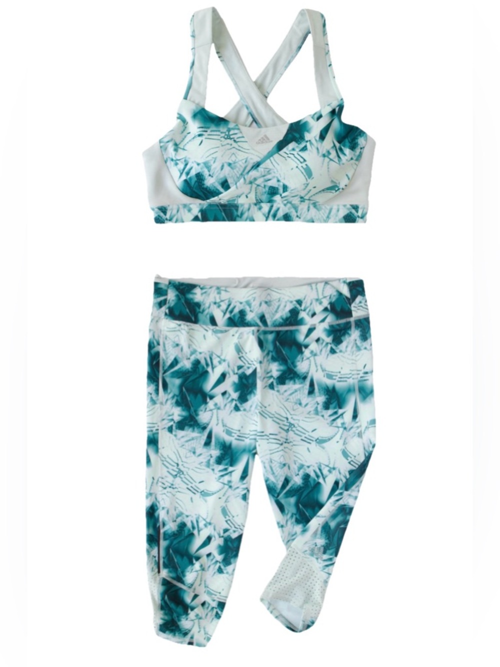 Adidas supernova set Abstract Teal & White cropped Leggings XS and sport bra S